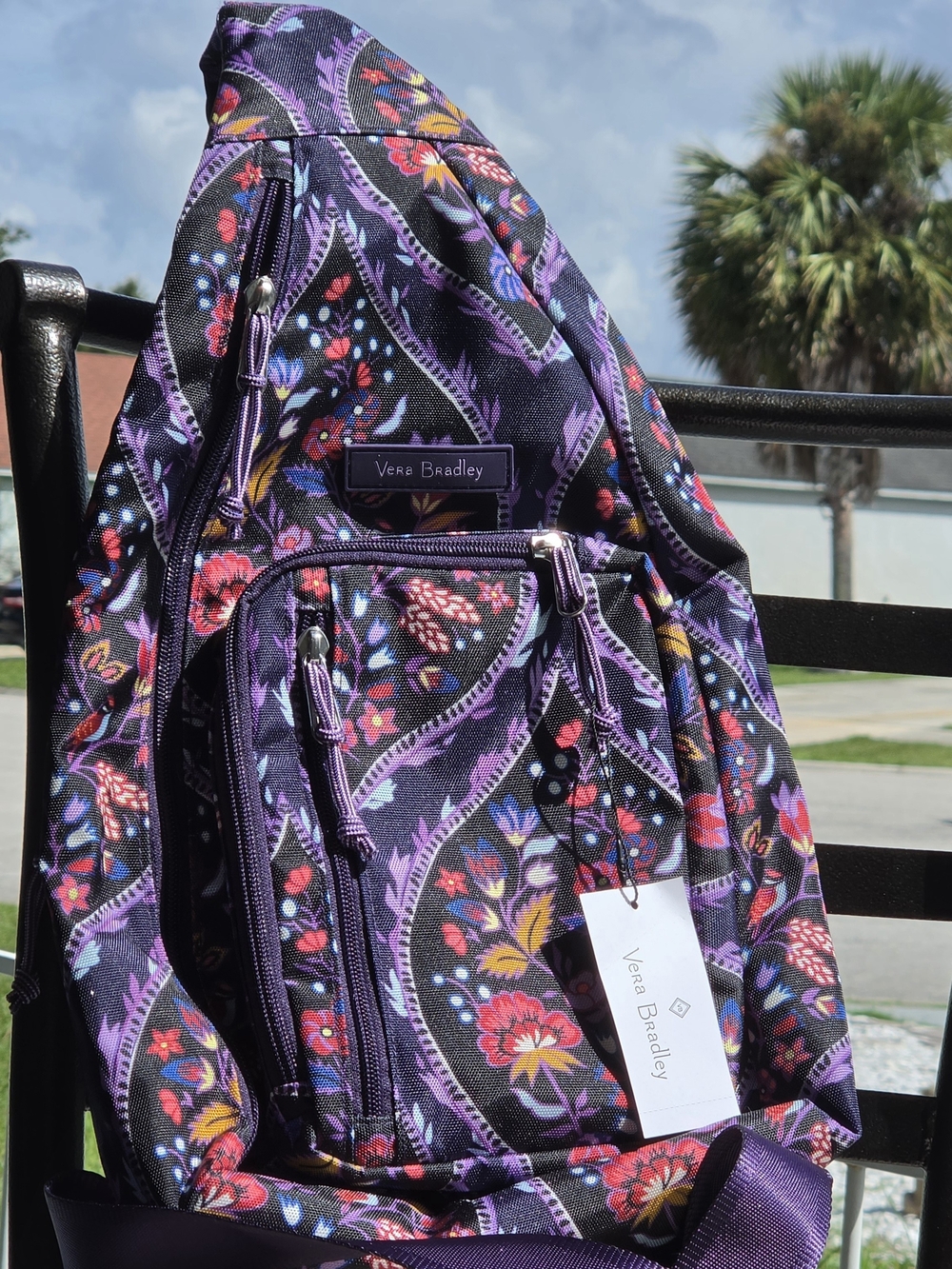 NWT Vera Bradley Lighten Up Sling Backpack Foxwood Paisley Purple Retired